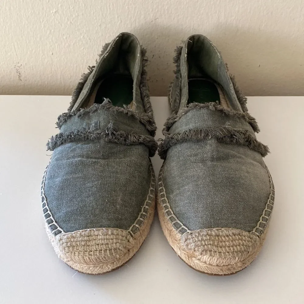 Joie Olive Green Fringe Espadrille Slip On Flats Size 38 US Size 7.5